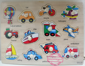 Jucarii din lemn si Montessori - Puzzle din Lemn cu Maner Fructe - Animale - Vehicole - Legume