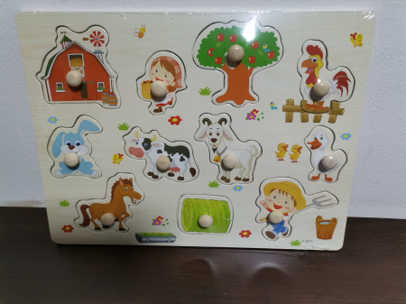 Puzzle din Lemn cu Maner Fructe - Animale - Vehicole - Legume [3]