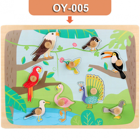 Jucarii Copii - Puzzle din Lemn cu manere Pasari