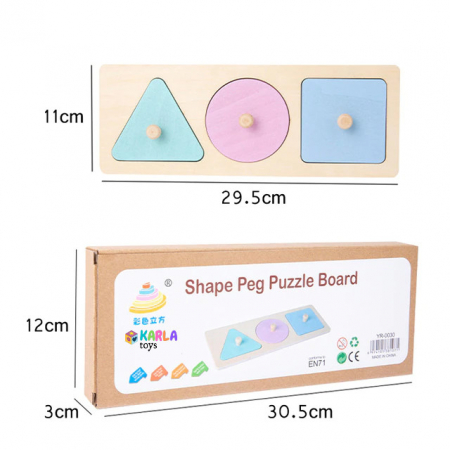 Jocuri educative (3 ani +) - Puzzle din Lemn Magnetic Incastru cu Maner Forme Geometrice