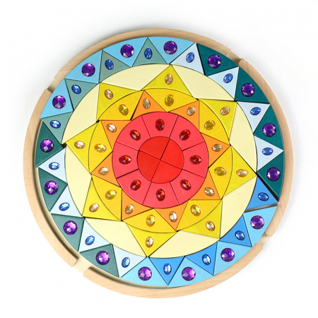Joc lemn Puzzle montessori Mandala Soare cu pietre sclipitoare [2]
