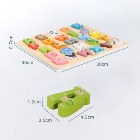 Puzzle din Lemn pentru Învățare Animale și Alfabet [6]