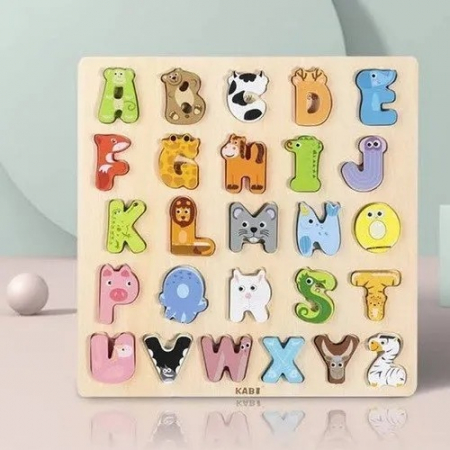 Table educative (3 ani +) - Puzzle din Lemn pentru Învățare Animale și Alfabet