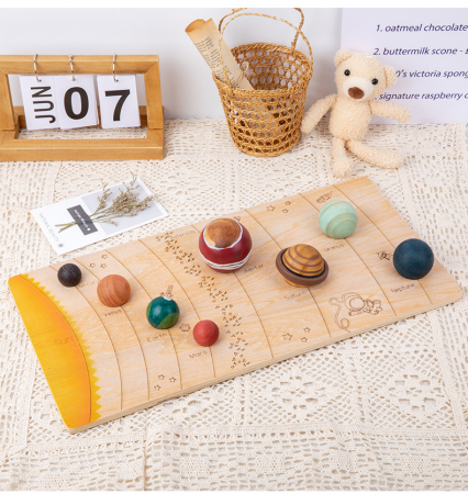 Jucarii Copii - Puzzle din Lemn 3D - Sistemul Solar cu Planete si Carduri Educative Montessori