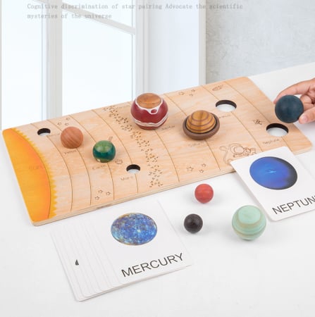 Puzzle din Lemn 3D - Sistemul Solar cu Planete si Carduri Educative Montessori [4]