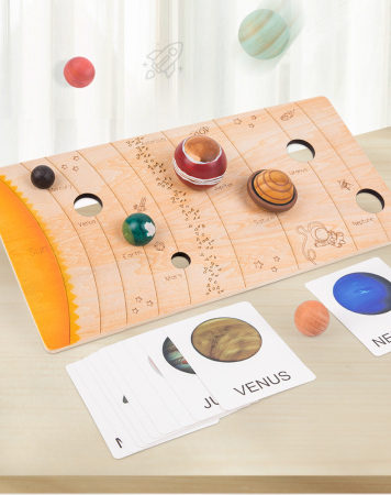 Puzzle din Lemn 3D - Sistemul Solar cu Planete si Carduri Educative Montessori [3]