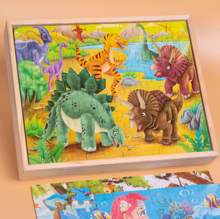 Joc Puzzle din lemn Dinozauri 4 in 1 cu cutie [0]