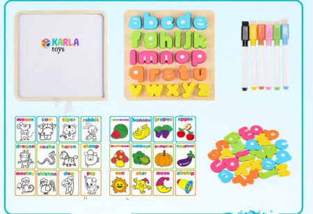 Puzzle incastru Alfabet litere mic din lemn cu Marker Kidus [4]