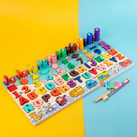 Joc Montessori din Lemn Puzzle incastru Cifre si Litere 6 in 1 [3]