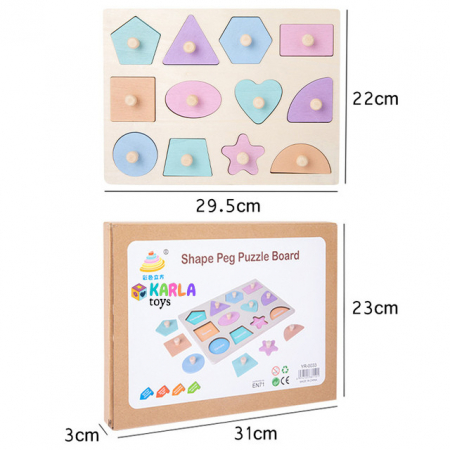 Jocuri educative (3 ani +) - Puzzle Incastru Pastel din Lemn cu maner Forme Geometrice cu magnet