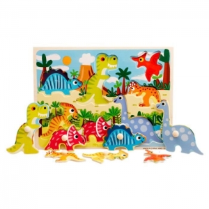Jocuri educative (3 ani +) - Puzzle Lemn cu Maner Dinozauri  - Animale - Pesti