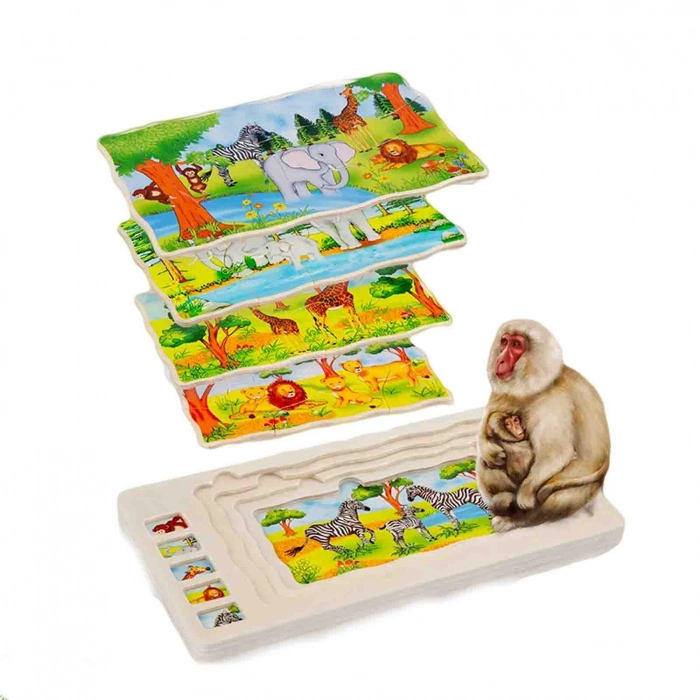 Jocuri puzzle( 2 ani +) - Puzzle lemn in 4 straturi Onshine Animale