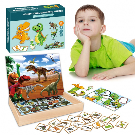 Puzzle Magnetic cu Animale Salbatice sau Dinozauri cu Tabla cu 2 fete [2]