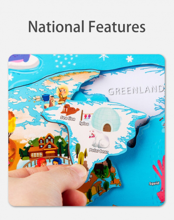 Joc Magnetic Jigsaw Puzzle Harta Lumi din Lemn cu Carduri Educative [1]