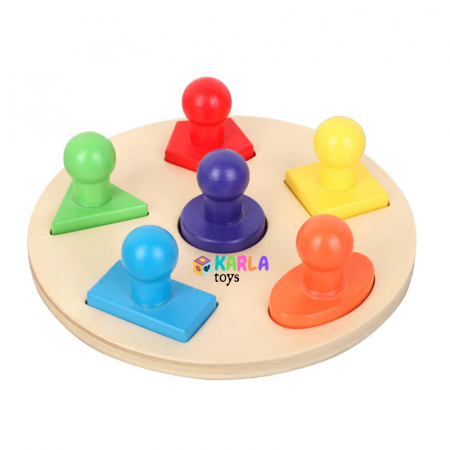Jucarii din lemn si Montessori - Puzzle incastru din Lemn Montessori Forme Geometrice cu maner