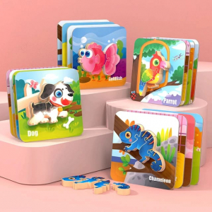 Jocuri creative (3 ani +) - Puzzle Montessori incastru 3D - set 5 puzzle