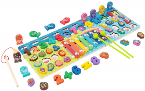 REDUCERI - Joc lemn puzzle numere, joc pescuit si xilofon 5 in 1
