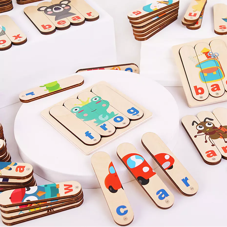 Table educative (3 ani +) - Set Puzzle betisoare creative cuvinte in engleza si imagini 54 de modele
