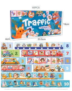 Puzzle din lemn Numere si Vehicole - Puzzle Trafic animat 65 piese [5]