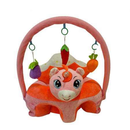 Fotolii din plus sit up Bebe - Fotoliu bebe sit up din plus cu Bara jucarii unicorn roz portocaliu