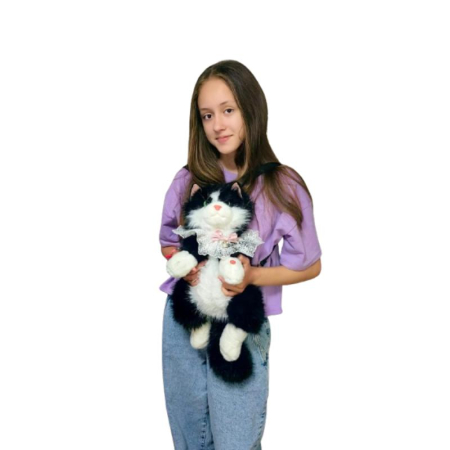 Accesorii de Scoala - Rucsac Negru din Plus Pisica Ragdoll 48 cm, Geanta Plus Realista