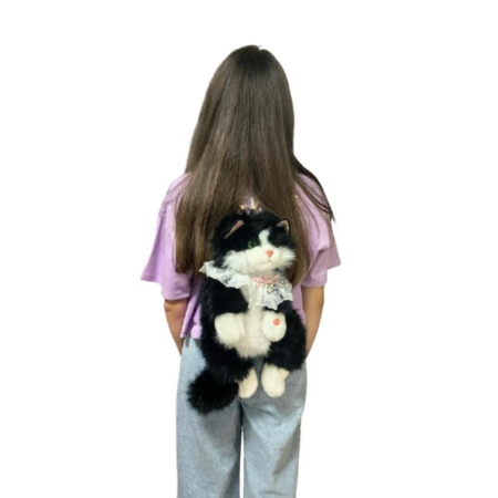Rucsac Negru din Plus Pisica Ragdoll 48 cm, Geanta Plus Realista [1]