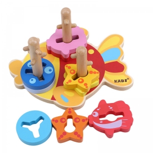 Jucarii din lemn si Montessori - Joc Educativ Puzzle Recunoasterea Formei din Lemn Pestisorul Kabi