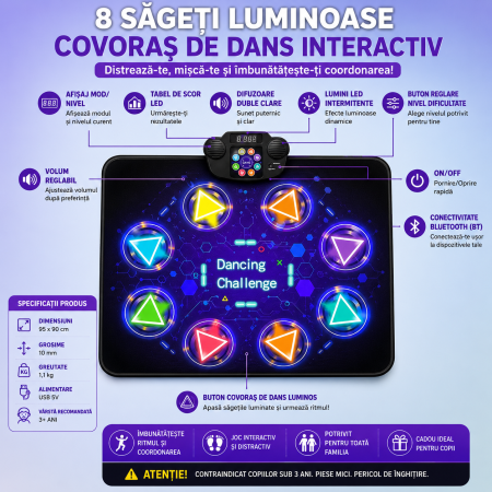 Saltea Dans Dancing Challenge Bluetooth Impermeabila, 90x95cm, 3-12 Ani [2]