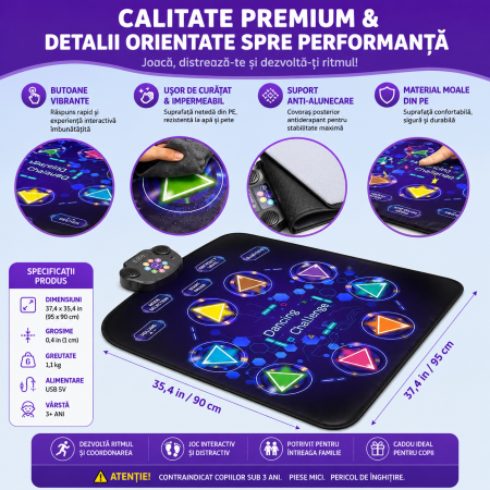 Saltea Dans Dancing Challenge Bluetooth Impermeabila, 90x95cm, 3-12 Ani [1]