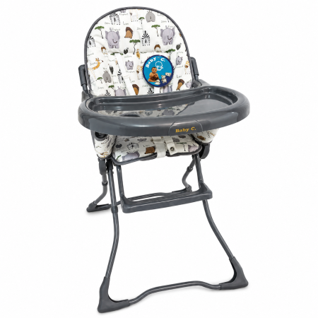 Camera copilului - Scaun Masa Copii Baby C CH Gri, Pliabil, Centura 5 Pct, 6 Luni +