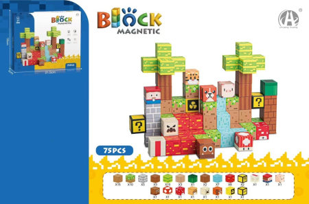 Jocuri educative (3 ani +) - Set 75 Cuburi Magnetice Tip Minecraft – Constructii STEM