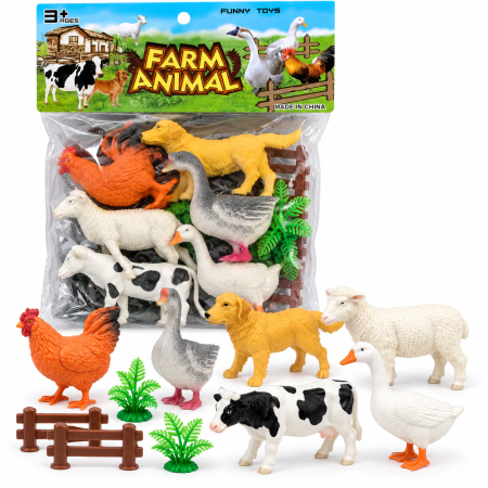 Jucarii - Set Figurine Animale de Ferma, cu Gard si Plante, 3+