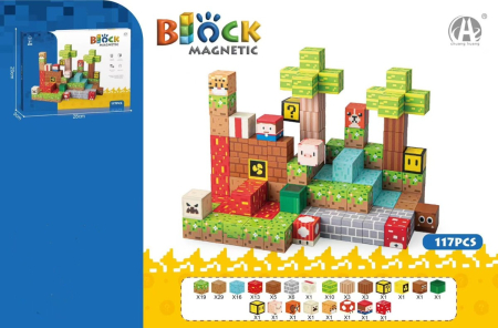 Jocuri educative (3 ani +) - Set 117 Cuburi Magnetice Tip Minecraft – Constructii STEM -