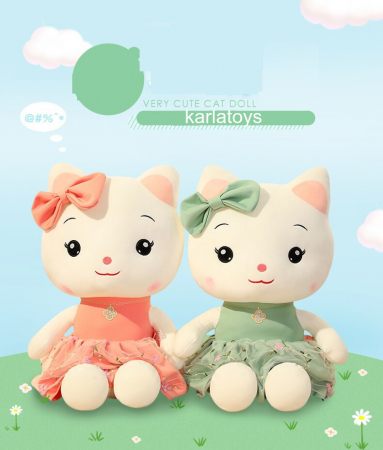 Jucarii din Plus - Mascote din Plus(3 ani +) - Set 2 Pisicute din Plus cu Rochite si Fundita