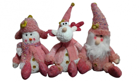 Figurine Craciun - Set 3 Jucarii din Plus Mos Craciun, Om de Zapada si Ren – 30 cm