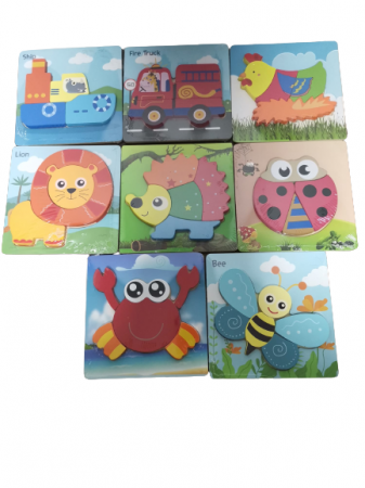 Jucarii din lemn si Montessori - Set 3 Puzzle Lemn   diferite modele
