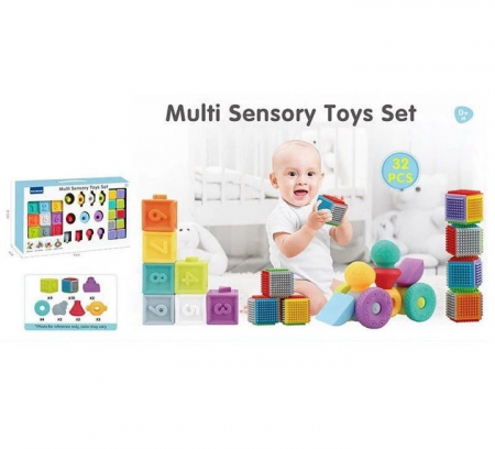 Jucarii Copii - Set 32 Cuburi Senzoriale Dentitie Bebelusi Kids Melody