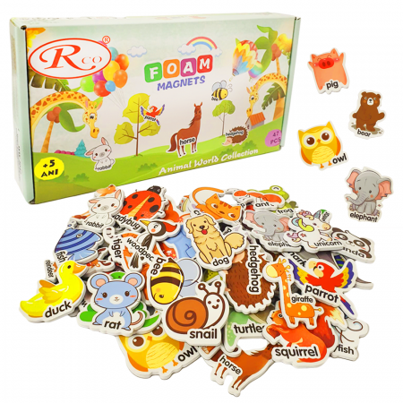 Jocuri educative (3 ani +) - Set 47 Piese Magnetice din Spuma Lumea Animalelor
