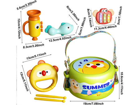 Set 5 instrumente muzicale copii – toba, xilofon, maracas, tamburina, corn [1]