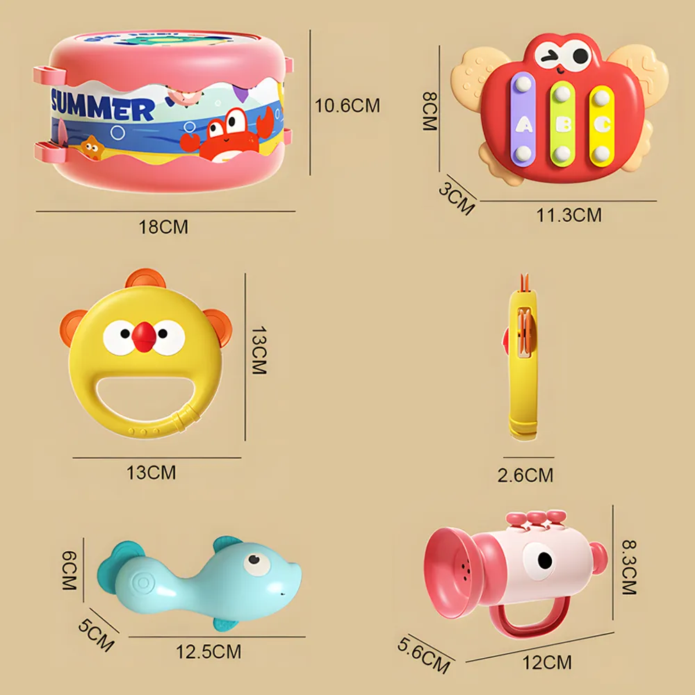 Set 5 instrumente muzicale copii – toba, xilofon, maracas, tamburina, corn [4]