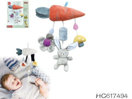 Jucarii bebe (Varsta 0 Luni - 2 ani) - Jucarie din Plus Zdranitoare de Agatat Iepuras cu Morcov, Sunete Interactive, Dentitie, Texturi Senzoriale