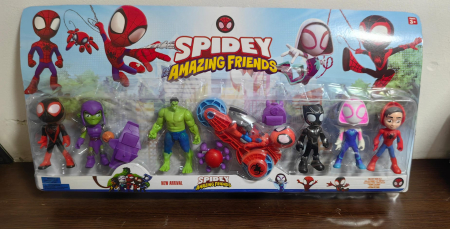 Figurine Desene Animate( 3 ani +) - Set 7 Figurine cu Paienjenel si Prieteni Spidey Amazing Friends  cu motocicleta