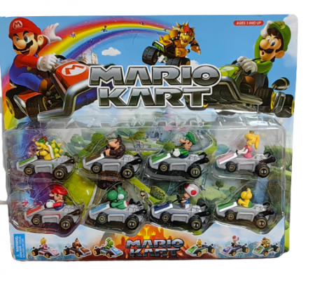 Masinute si Trenulete (3 ani+) - Set 8 figurime Super Mario Kart cu masinute