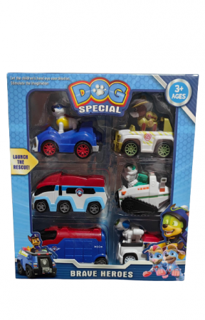 Jucarii desene animate( 3 ani +) - Set 4 figurine Patrula Catelusilor Cu 6 masinute