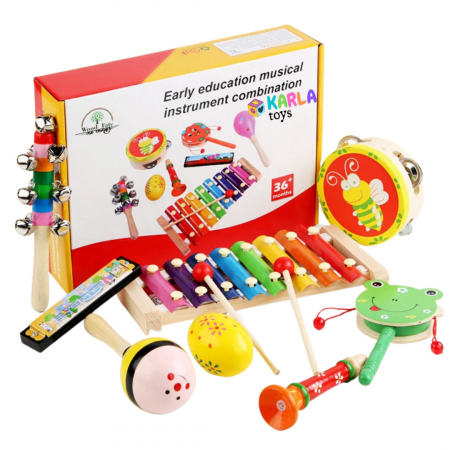 Jucarii muzicale - Set 8 Insstrumente Muzicale din Lemn pentru copii