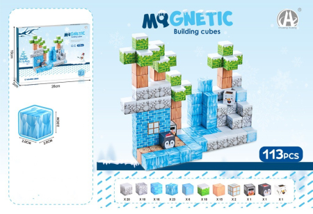 Jucarii Copii - Set 113 Cuburi Magnetice Minecraft Ice – Joc STEM de Constructie