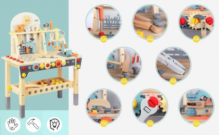 Set banc de scule din lemn pentru copii 51 piese – Jucarie educativa Montessori STEM [1]