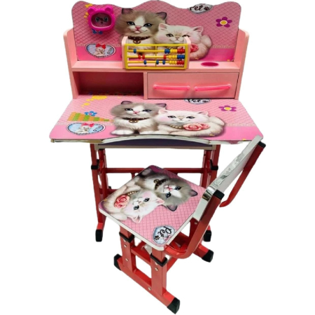 Oferte - Set Birou cu Scaun, Ceas si Abac pentru Copii - Model Pisicute