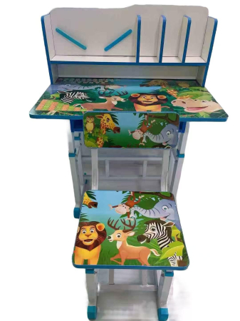 Se Birou Multifunctional Reglabil Scaun Ergonomic pentru Copii  Design Jungla, Verde [1]