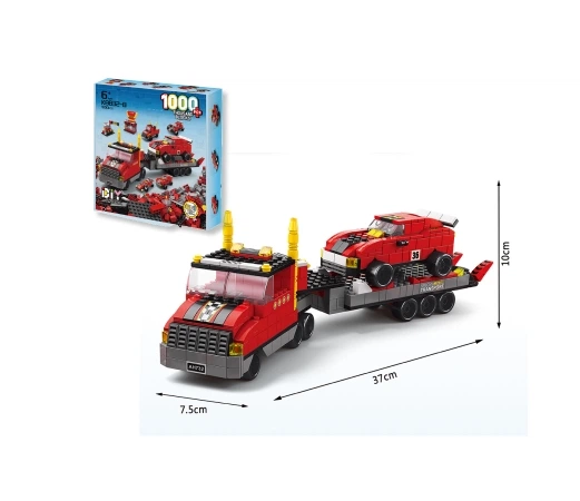 Jucarii - Set Blocuri Constructie Camion Transport cu Masini de Curse – 1000 Piese